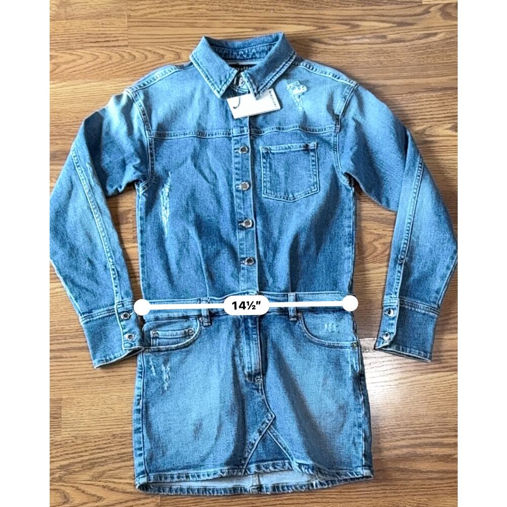 Retrofête River Blue Denim Button Front Mini Dress Designer Party XS - Picture 9 of 10
